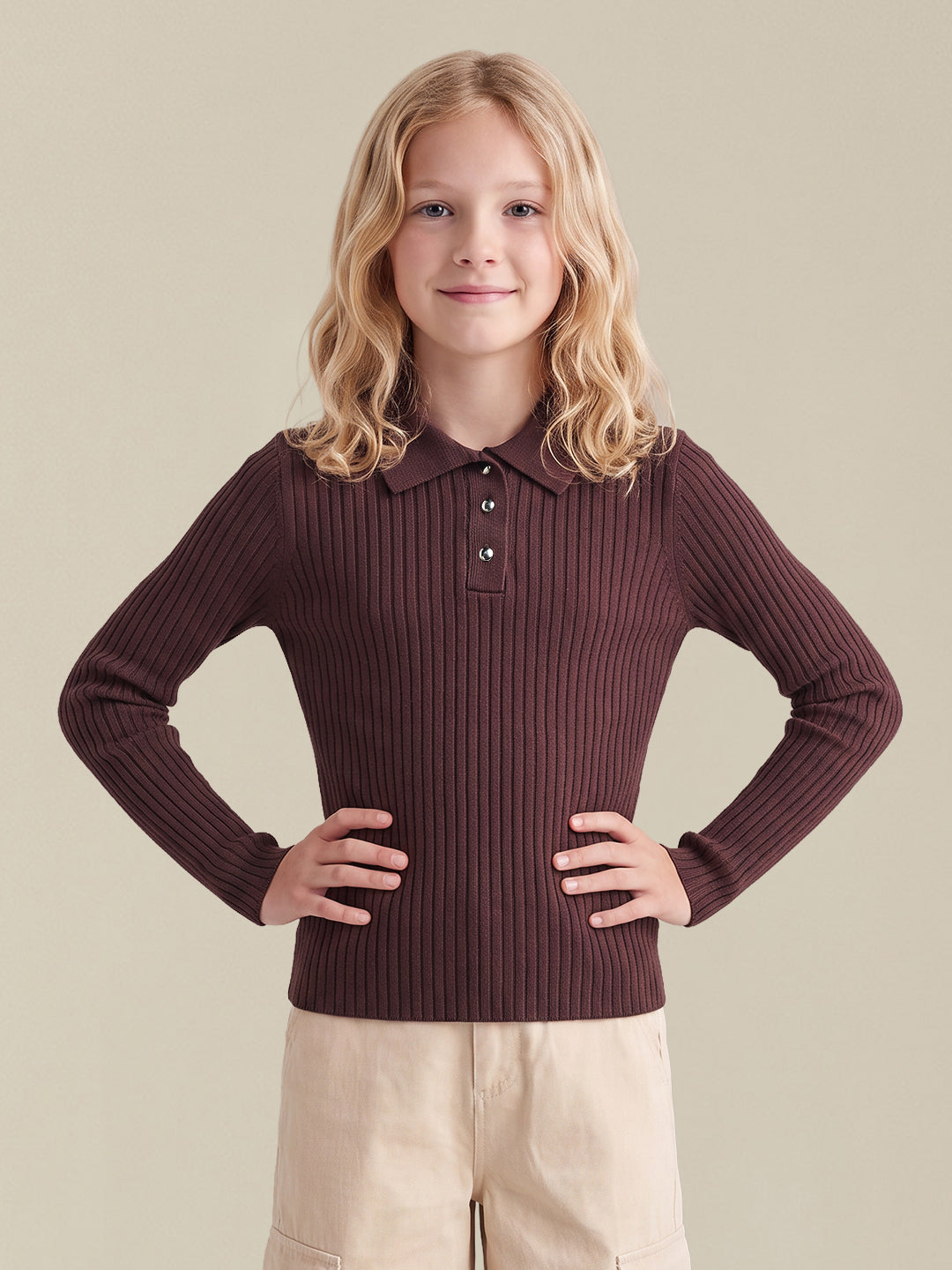 GIRLS Ribbed Collared Polo