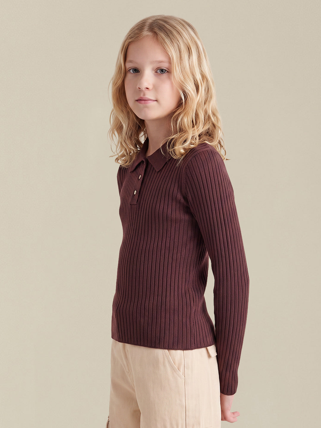 GIRLS Ribbed Collared Polo