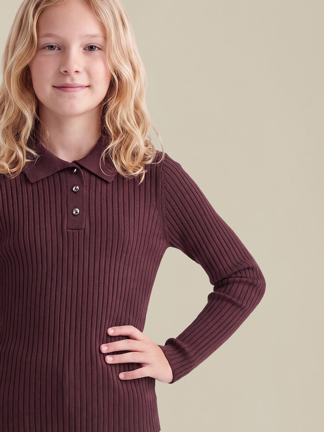 GIRLS Ribbed Collared Polo