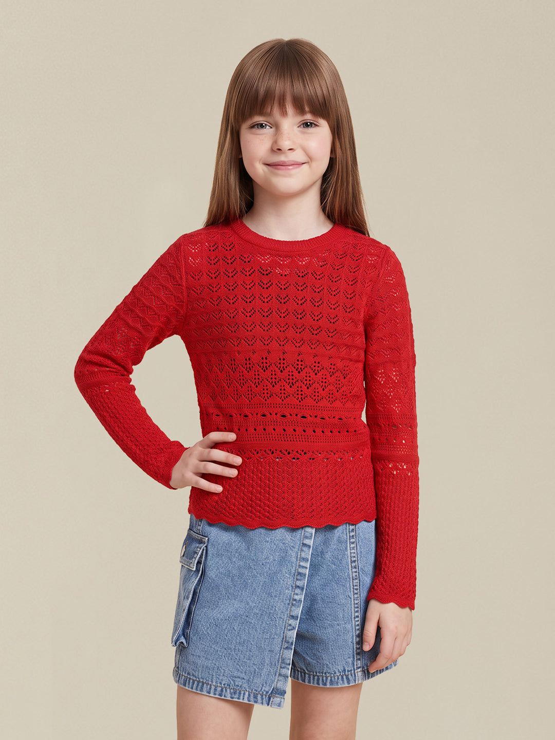 GIRLS Pointelle Knit Pullover