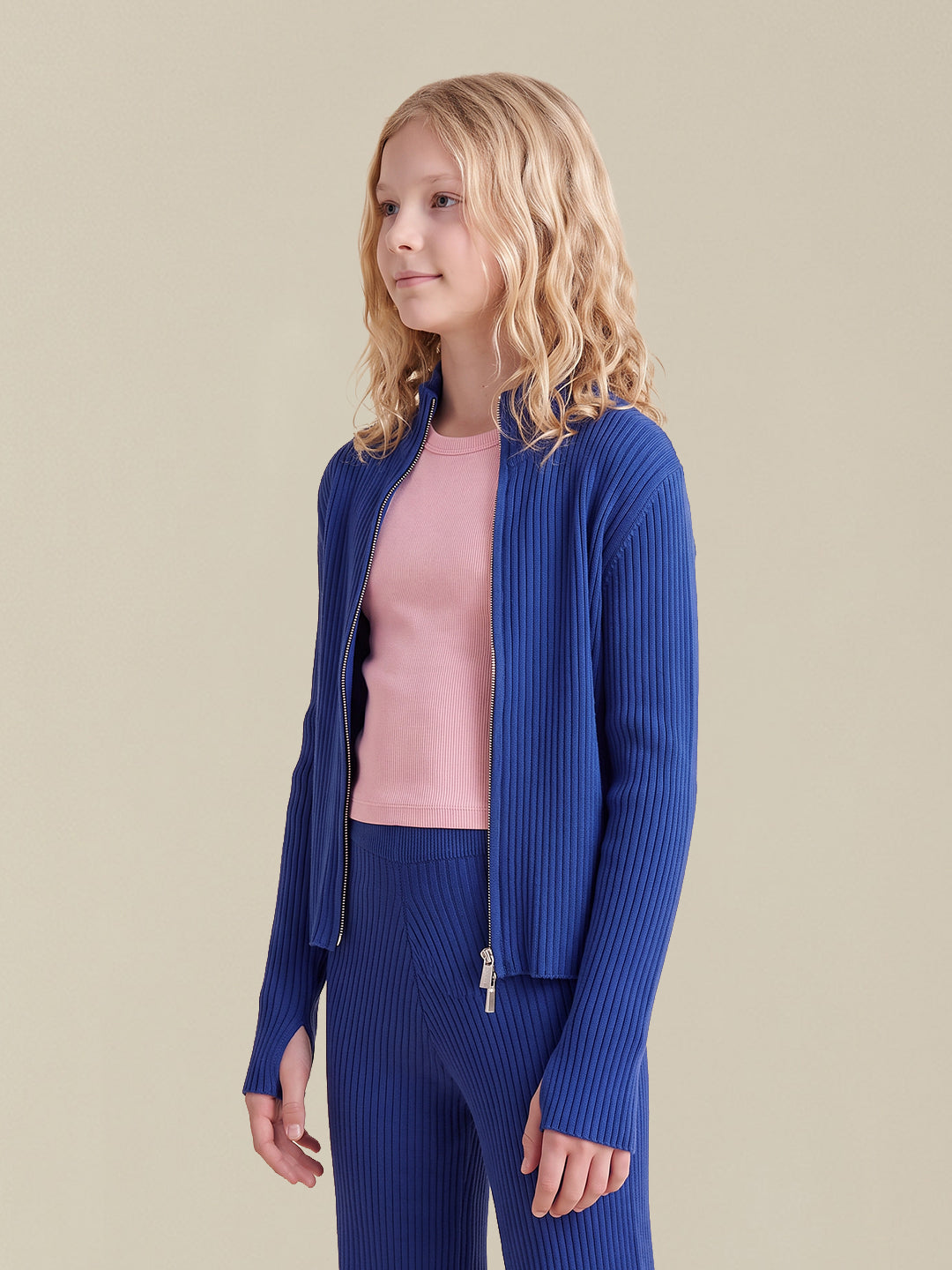GIRLS Blue High Neck Cardigan