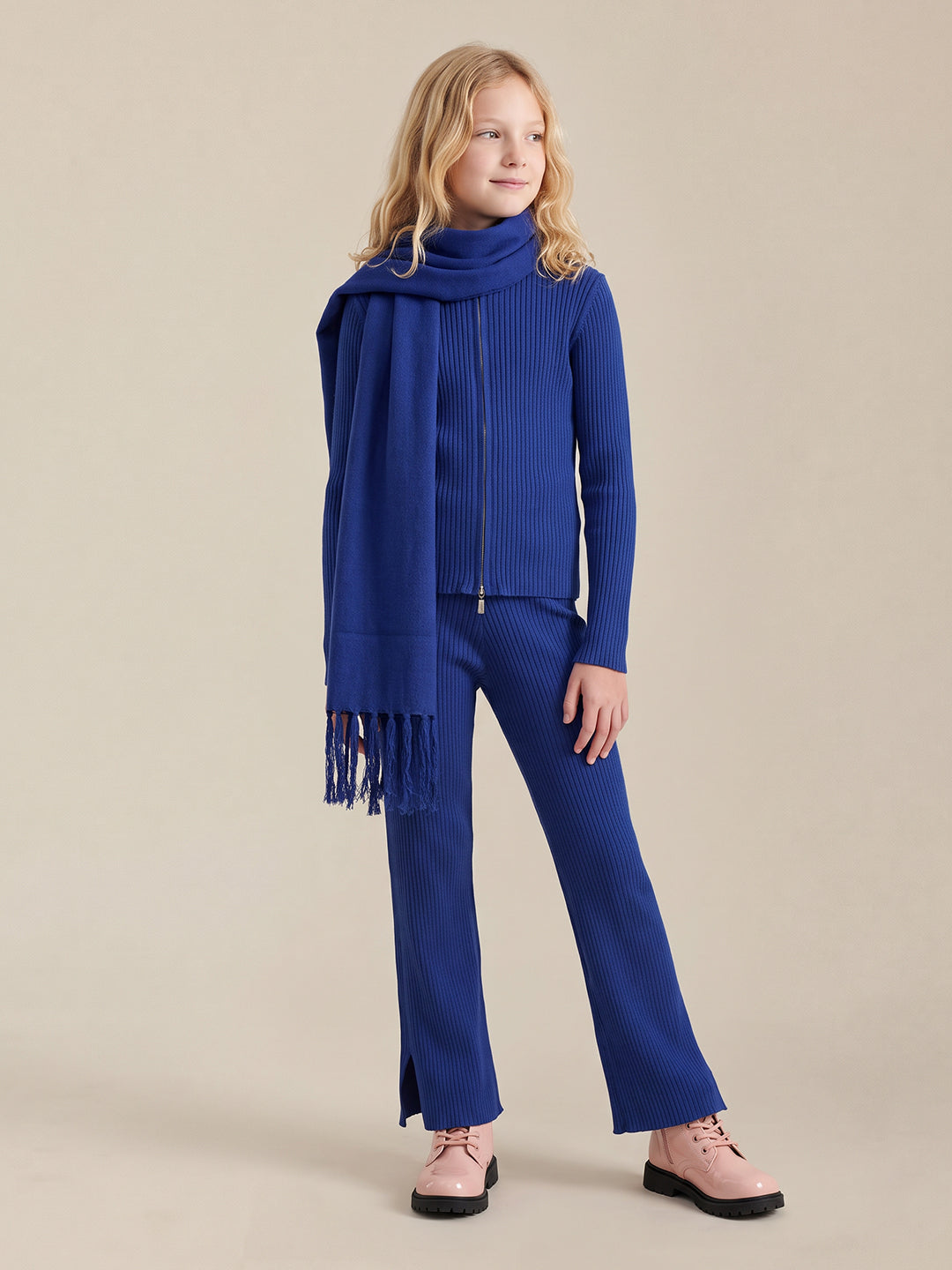 GIRLS Blue High Neck Cardigan