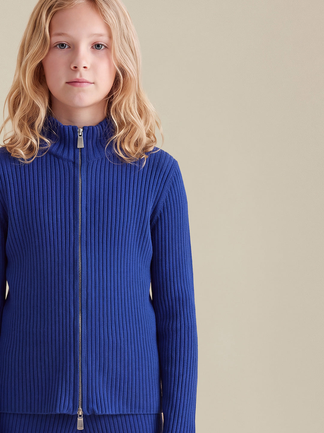 GIRLS Blue High Neck Cardigan
