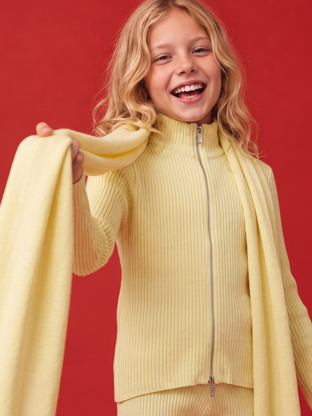GIRLS Yellow High Neck Cardigan