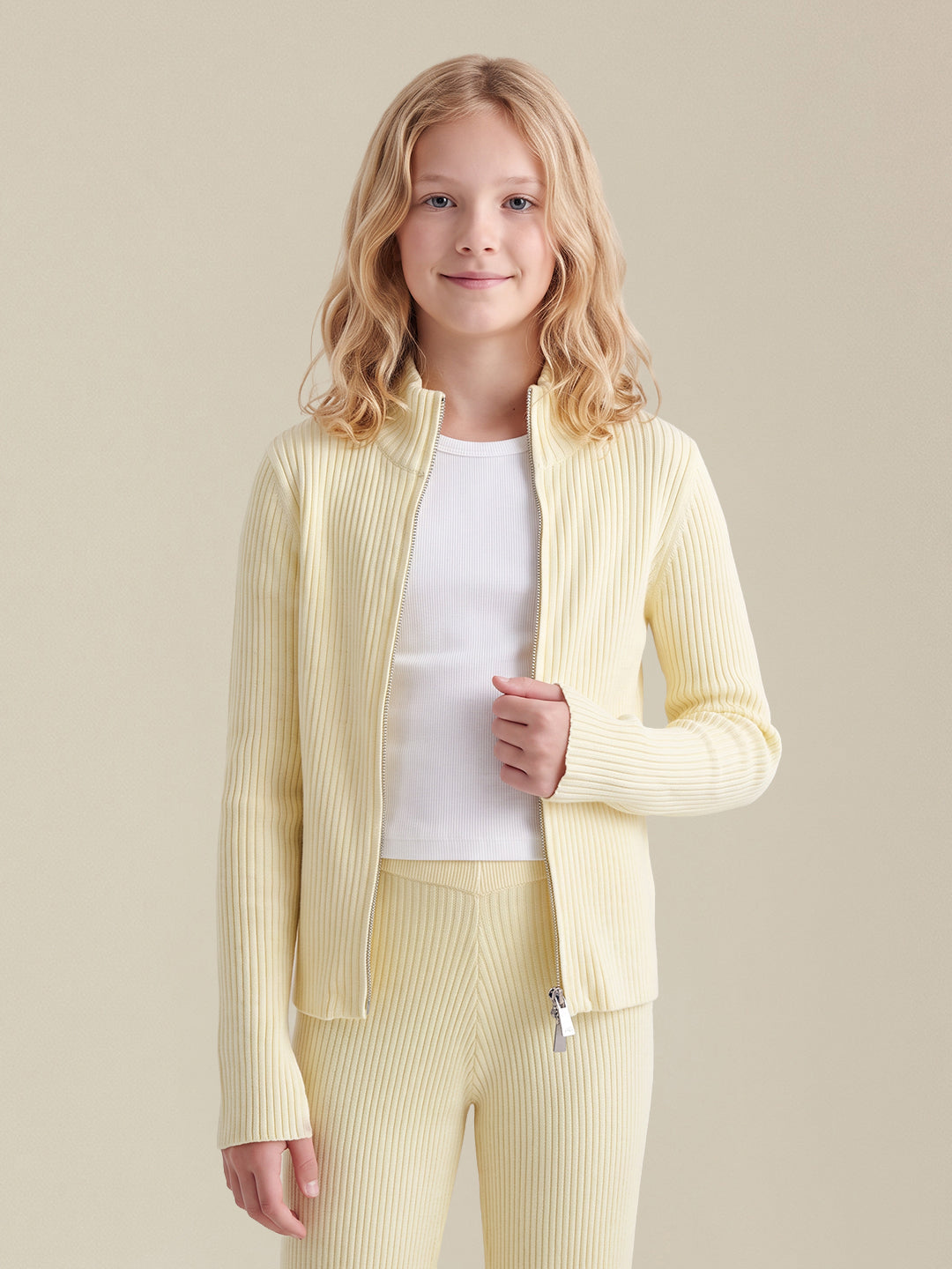 GIRLS Yellow High Neck Cardigan
