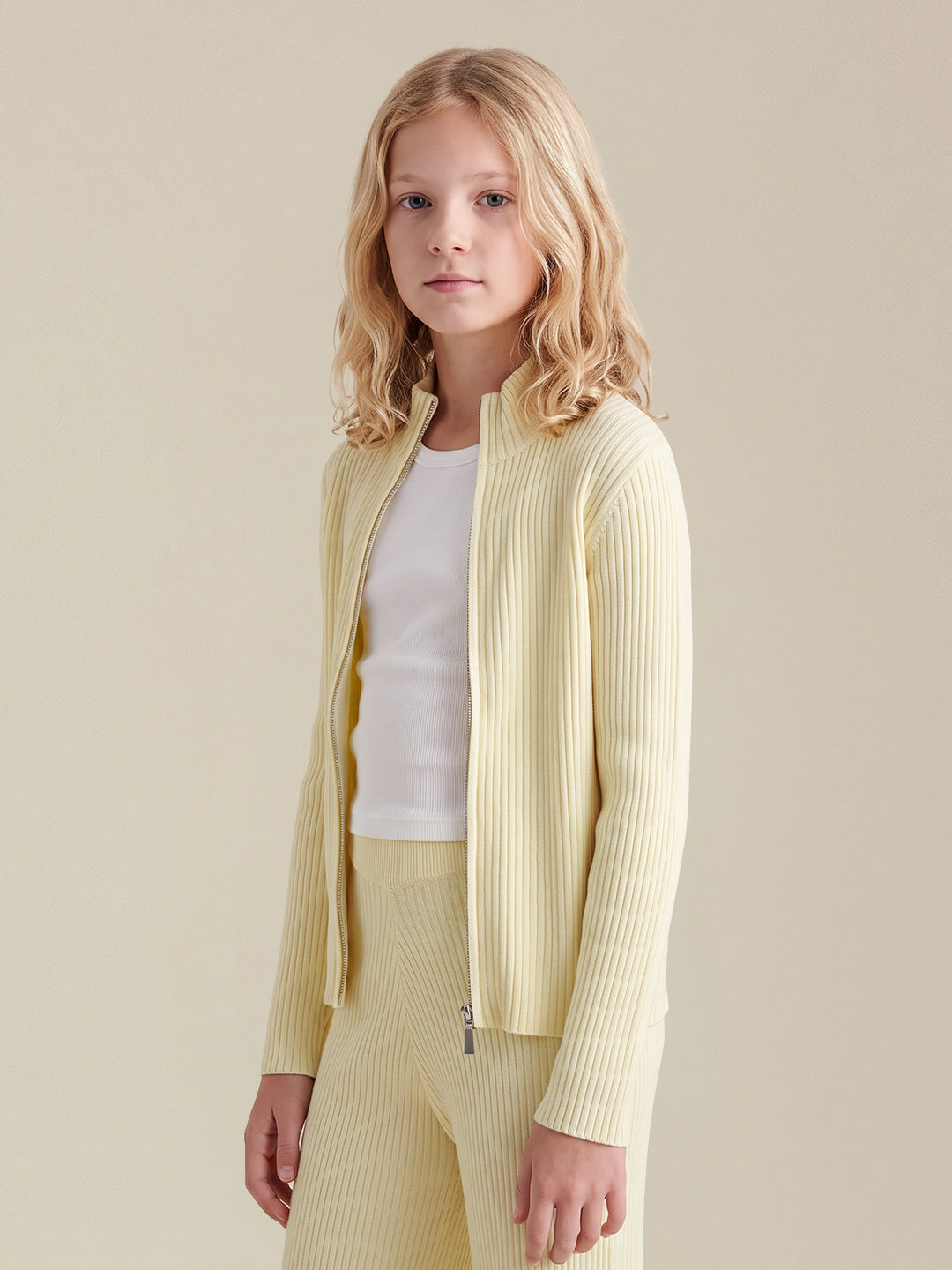 GIRLS Yellow High Neck Cardigan