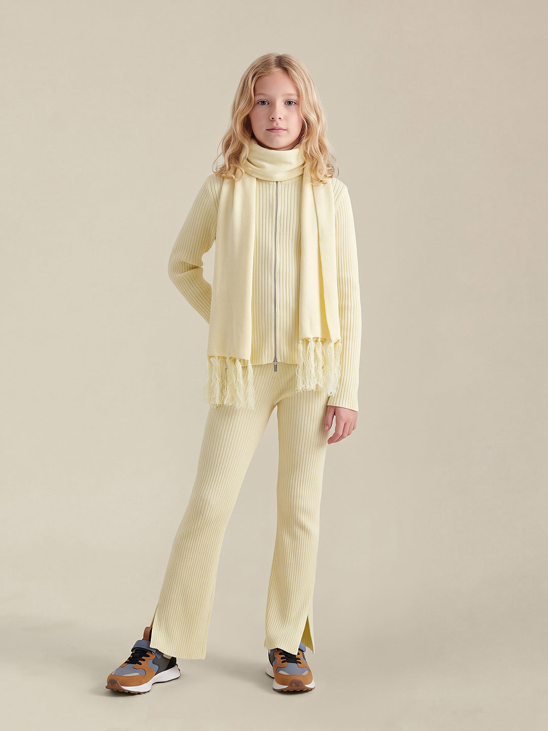 GIRLS Yellow High Neck Cardigan