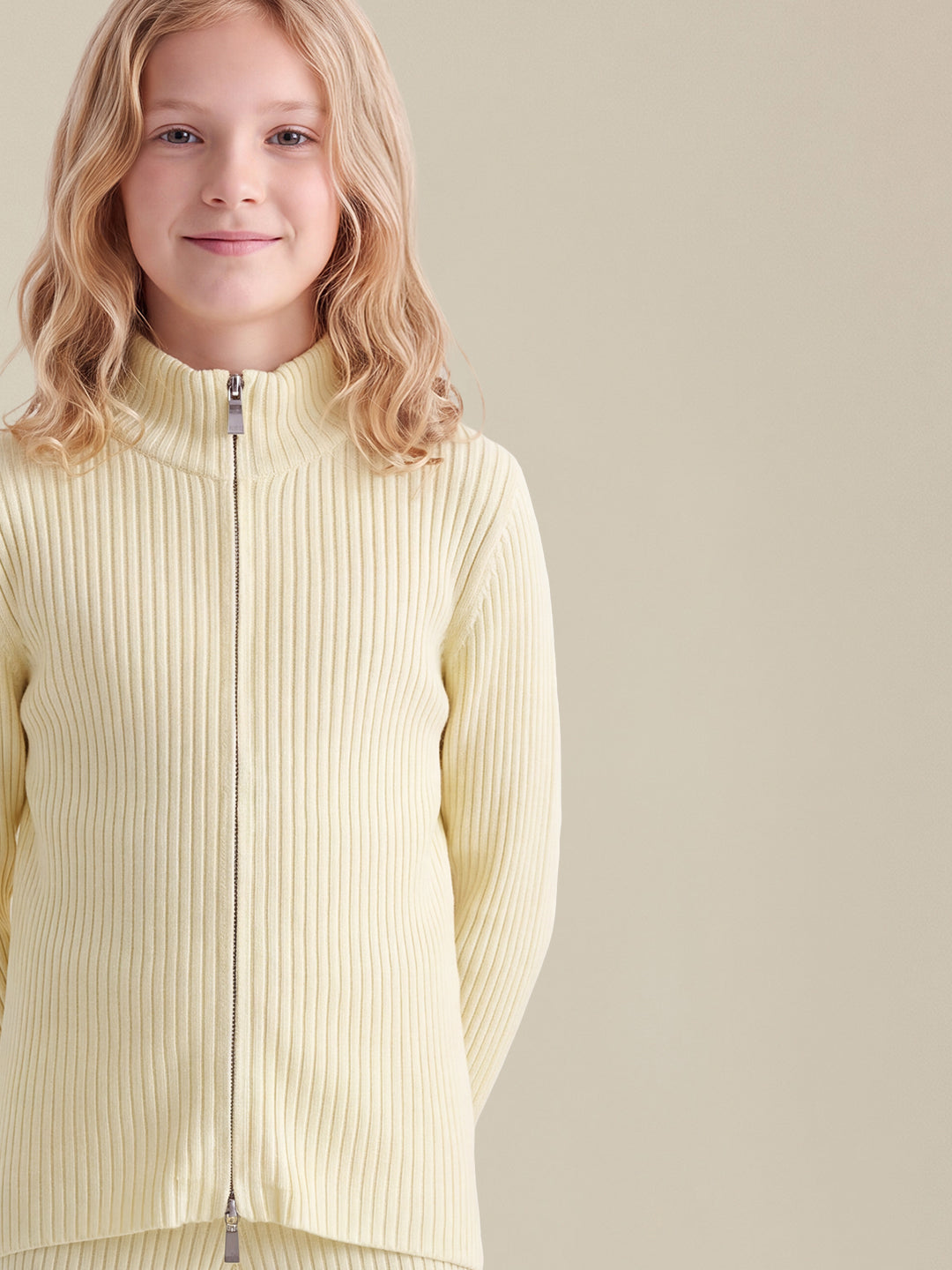 GIRLS Yellow High Neck Cardigan