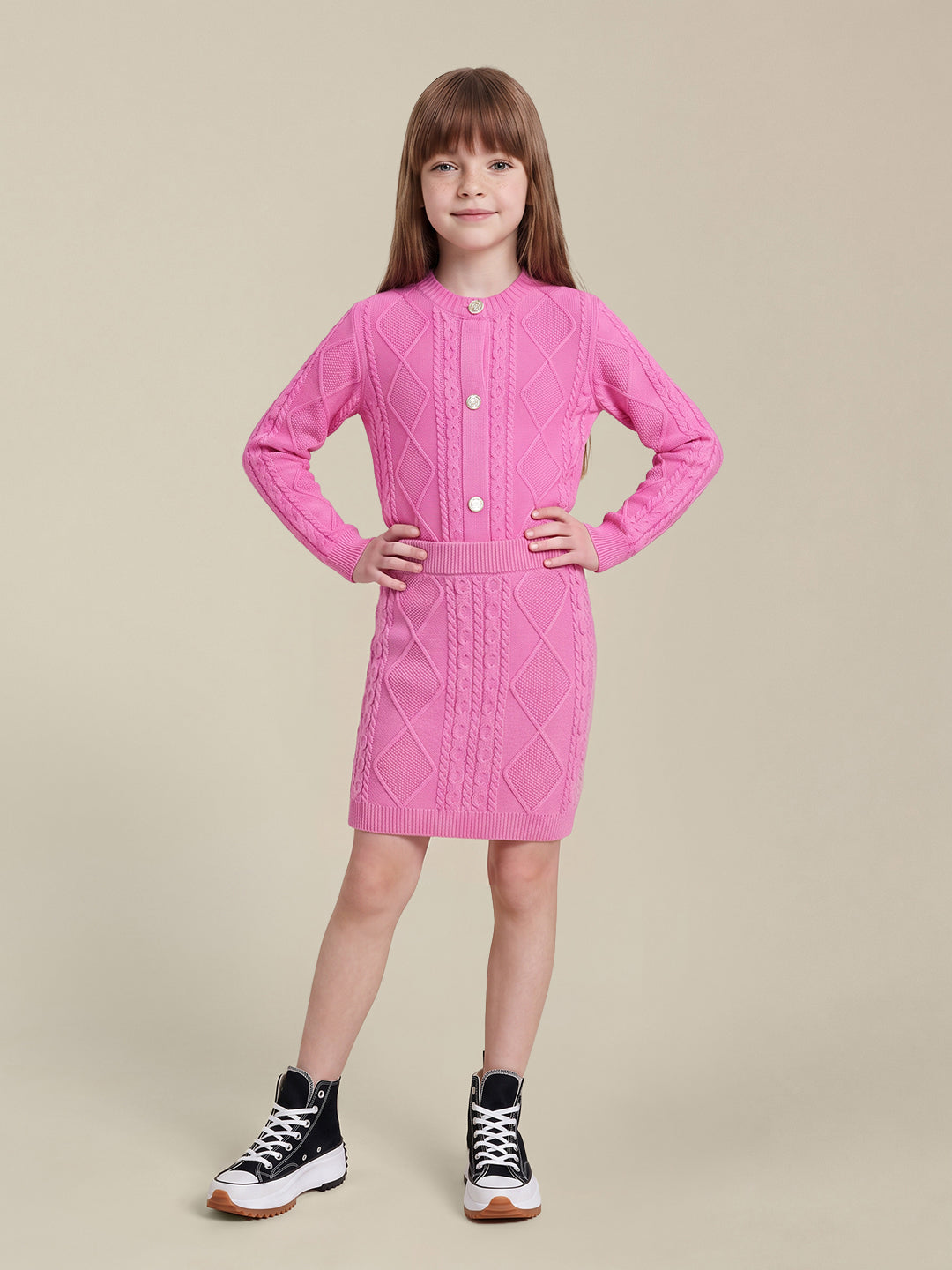 GIRLS Pink Cable Knit Skirt