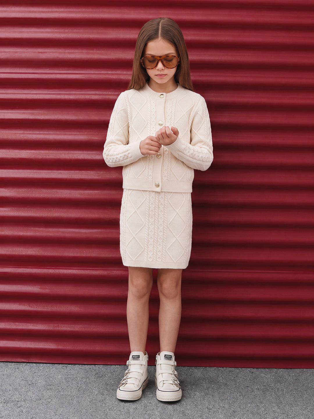 GIRLS White Cable Knit Skirt