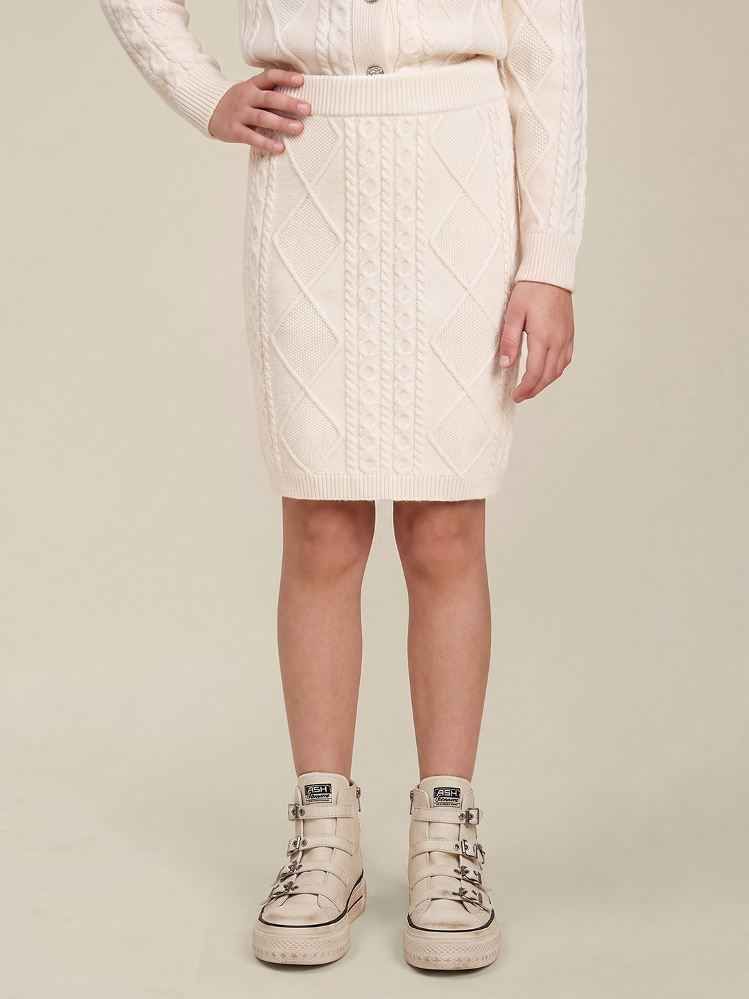 GIRLS White Cable Knit Skirt