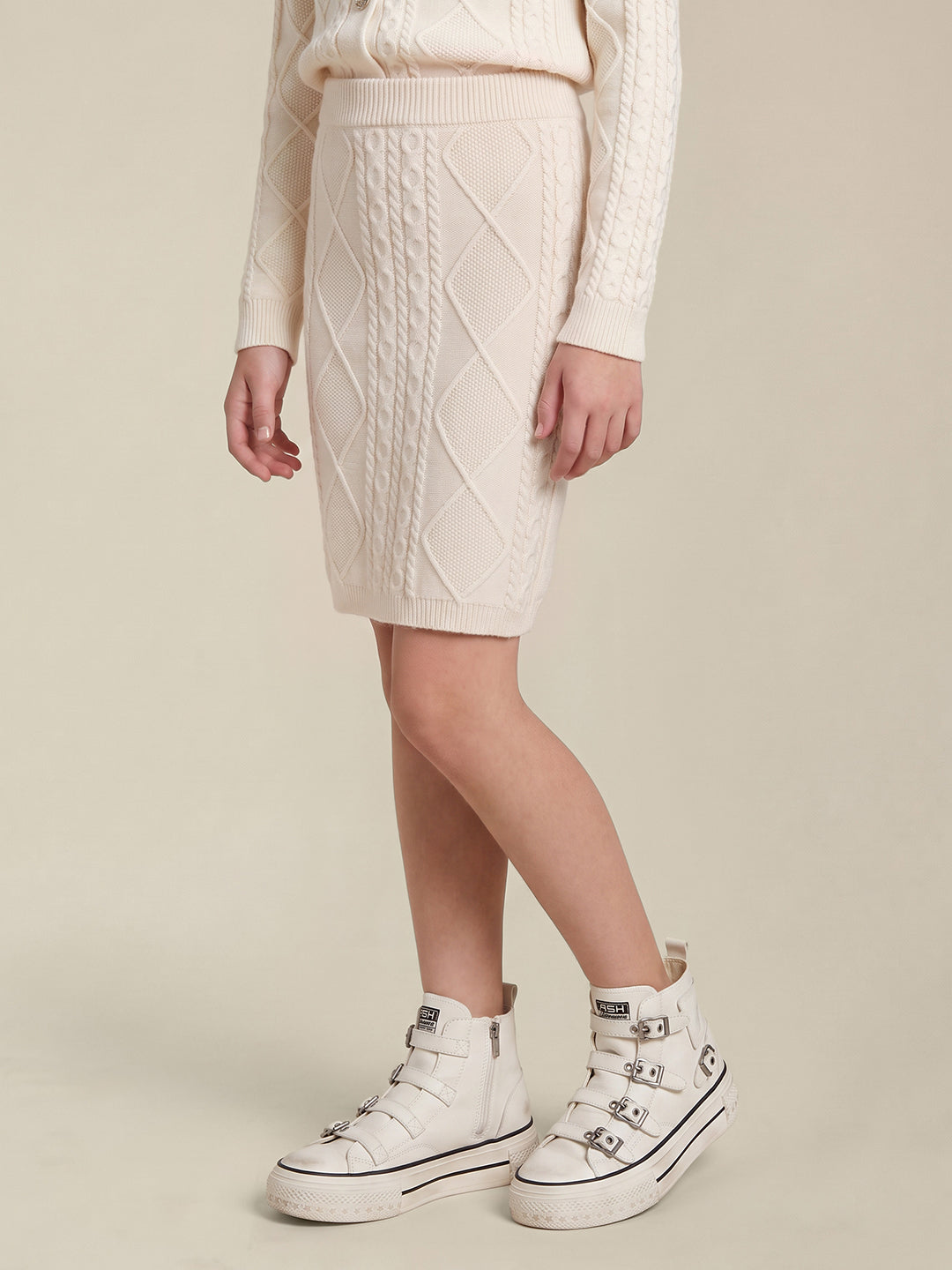 GIRLS White Cable Knit Skirt