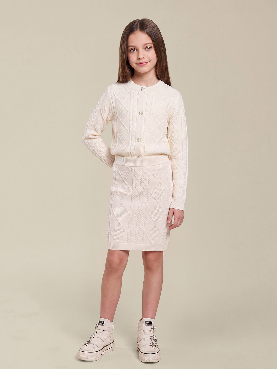 GIRLS White Cable Knit Skirt