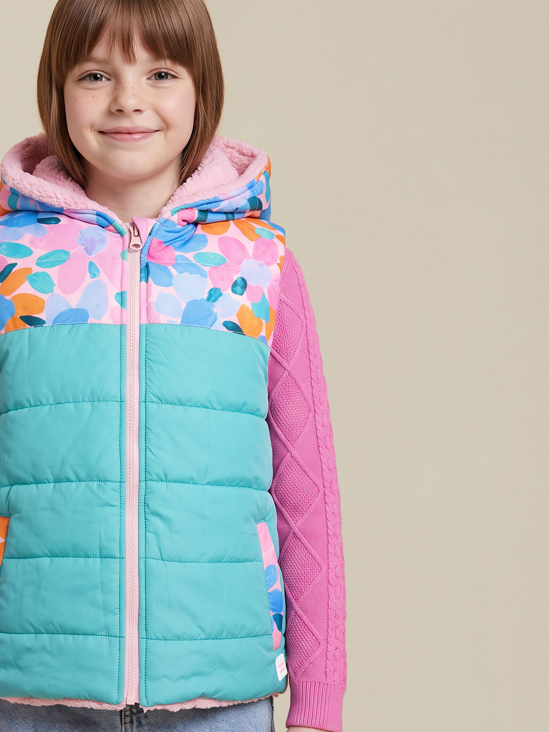 GIRLS Printed Hooded Reversible Jacket