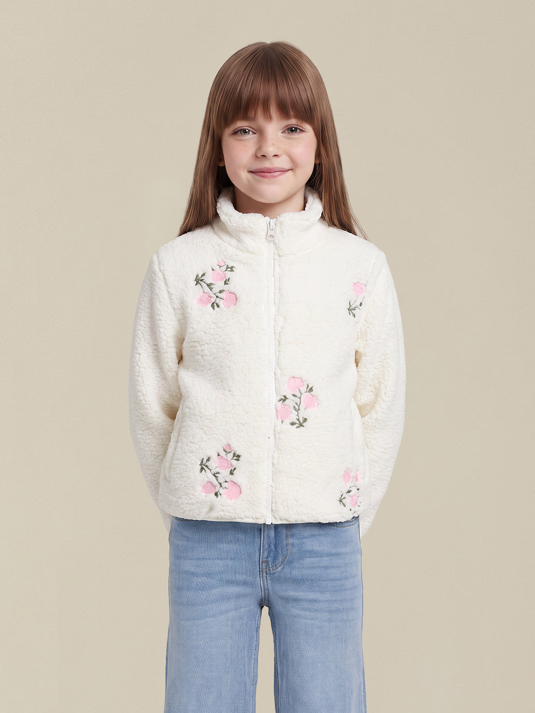 GIRLS White Floral Fleece Jacket