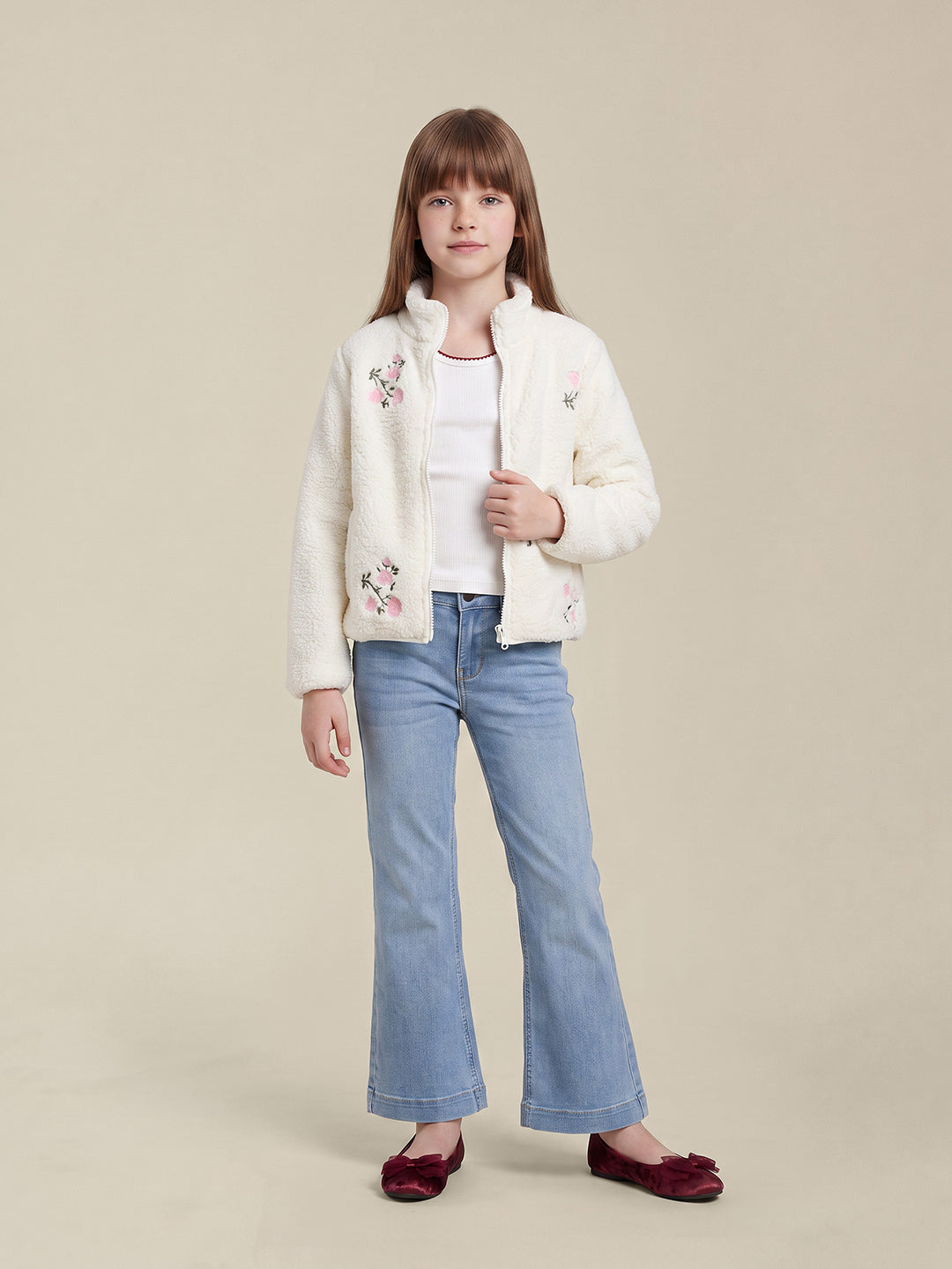 GIRLS White Floral Fleece Jacket