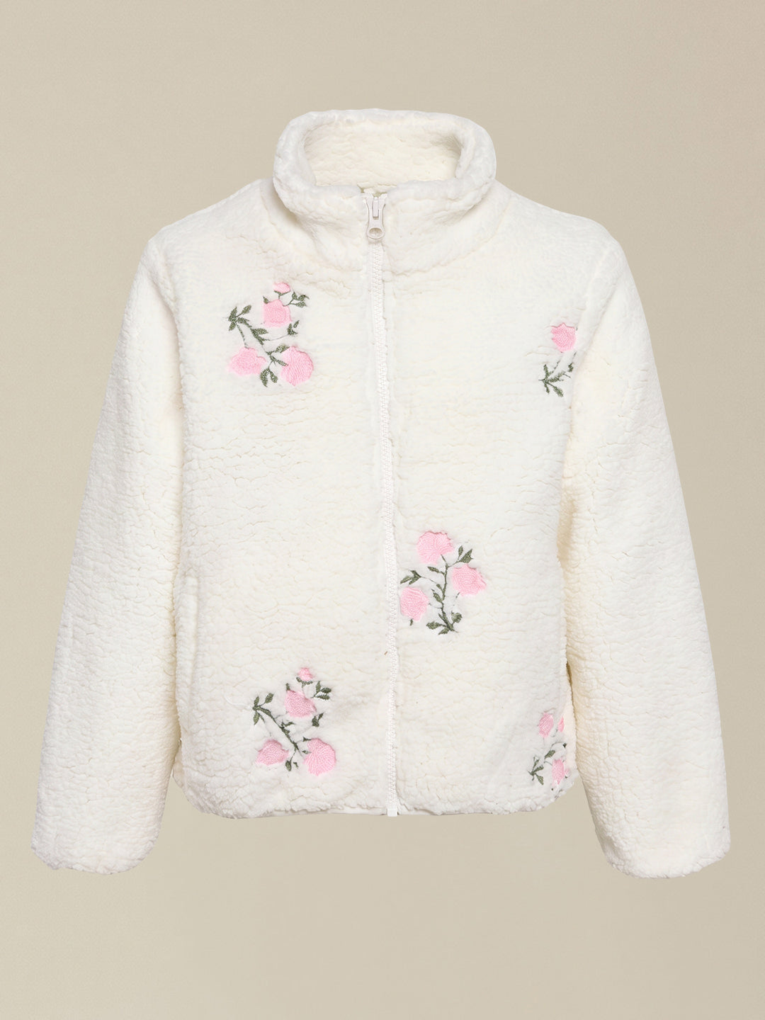 GIRLS White Floral Fleece Jacket