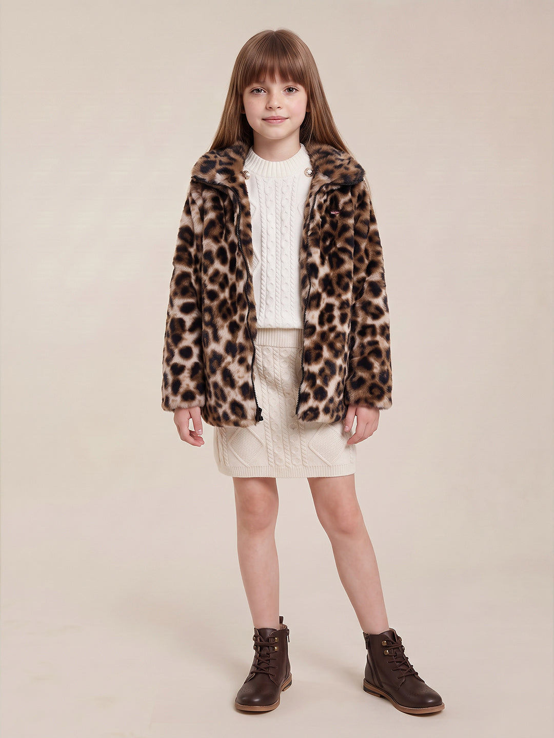 GIRLS Brown Animal Print Jacket