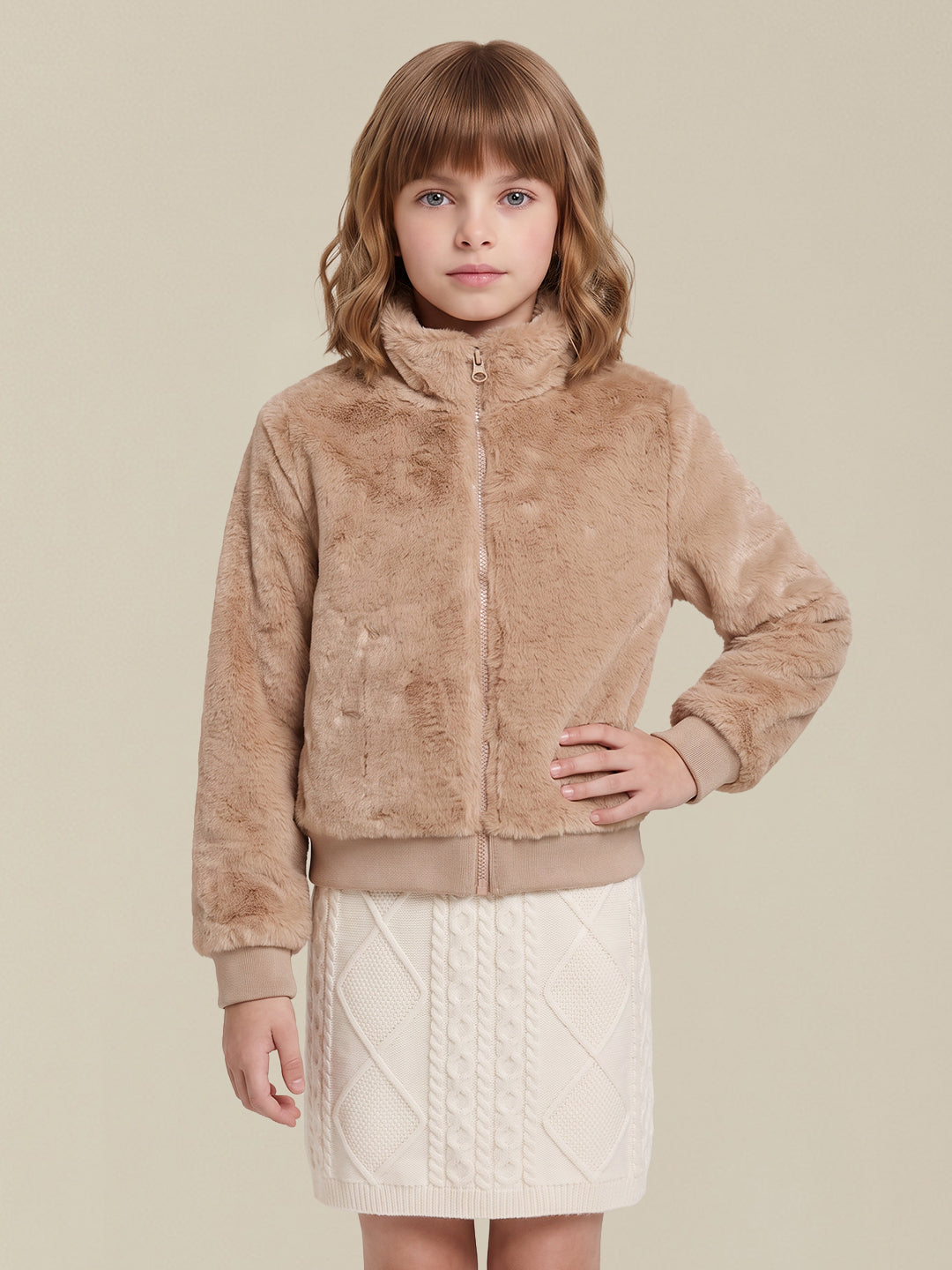GIRLS Beige Faux Fur Jacket
