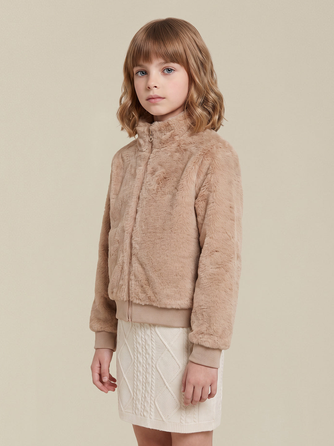 GIRLS Beige Faux Fur Jacket