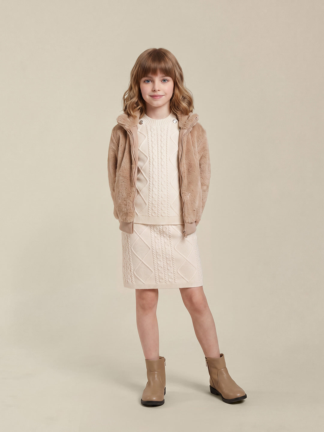 GIRLS Beige Faux Fur Jacket