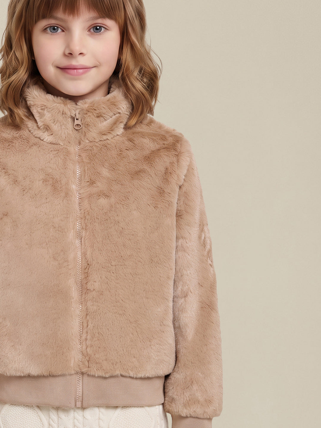 GIRLS Beige Faux Fur Jacket