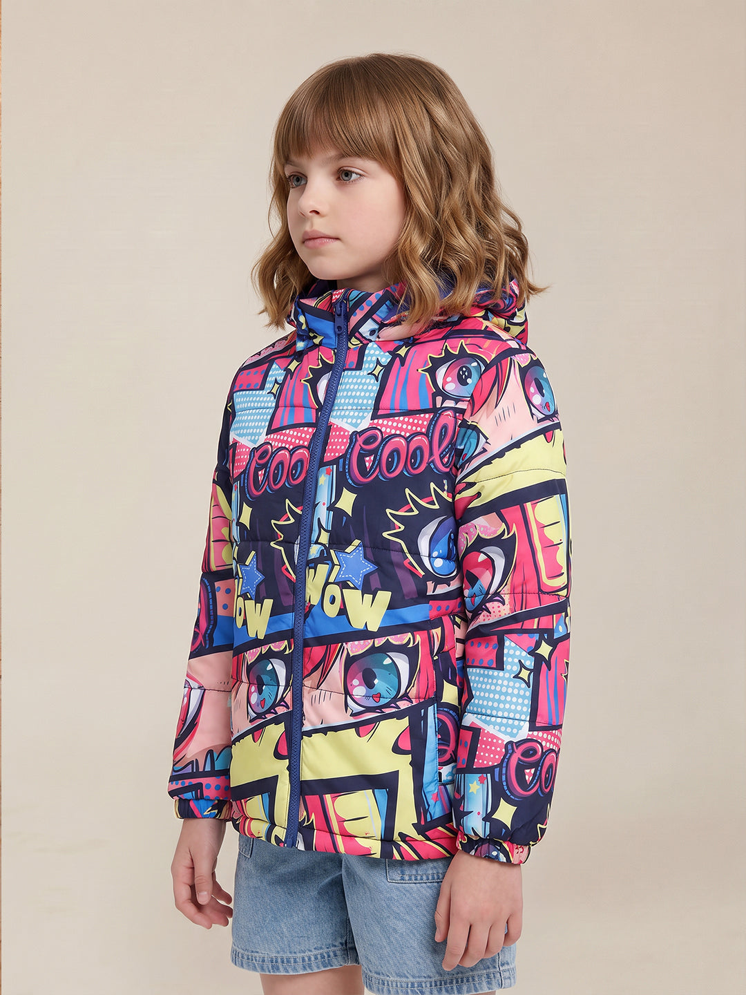 GIRLS Printed Hooded Puffer Jacket