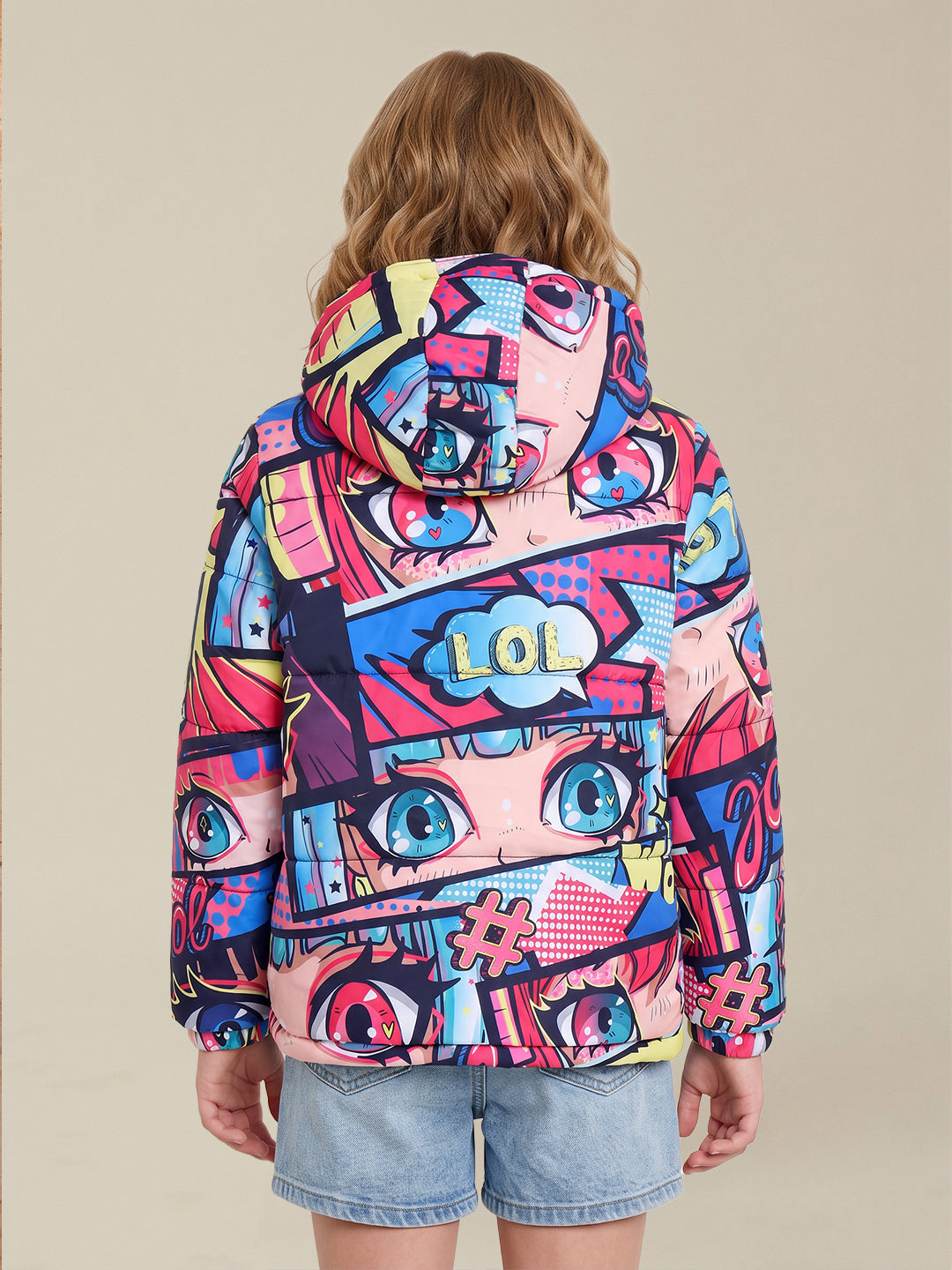GIRLS Printed Hooded Puffer Jacket