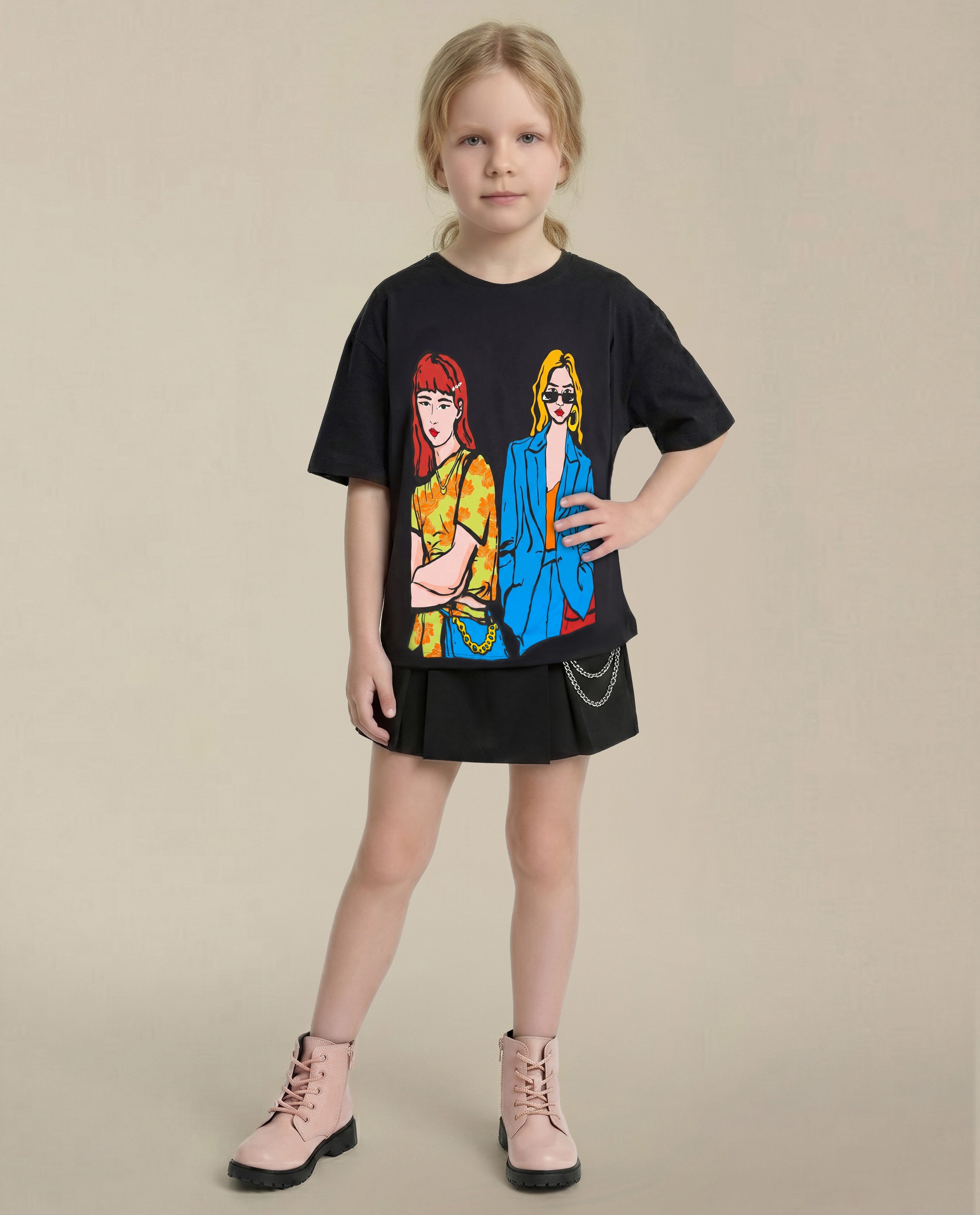 GIRLS Black Printed T-shirt