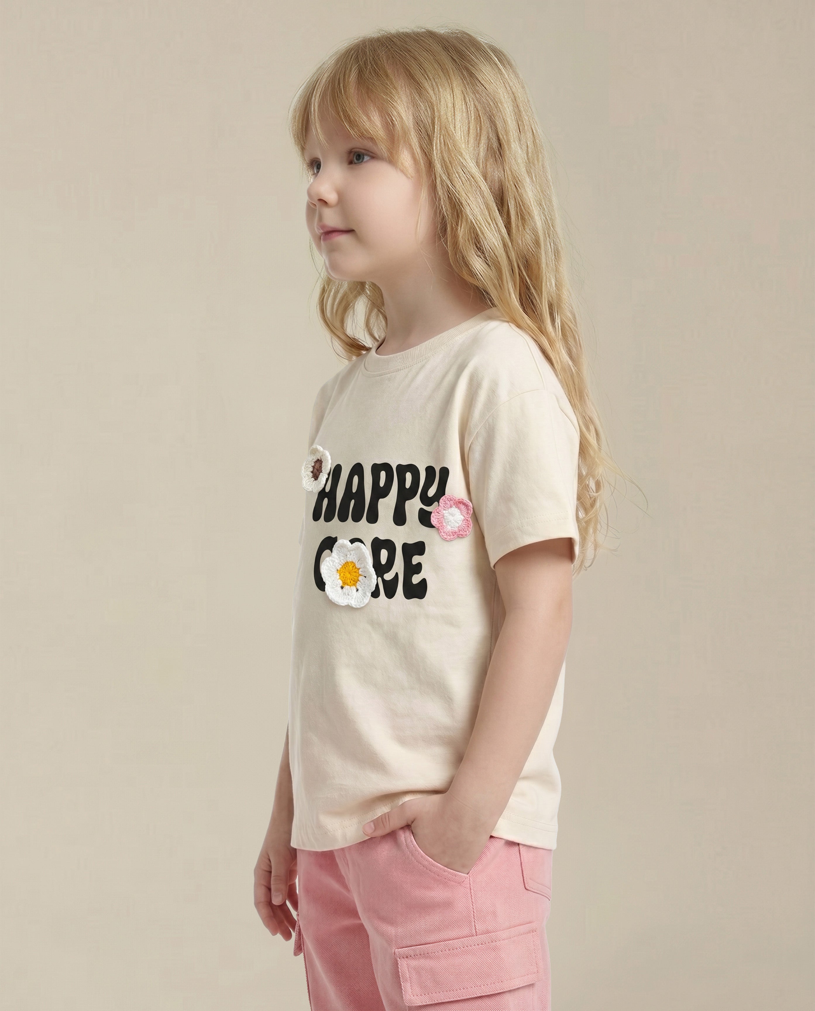 GIRLS Ecru Printed T-shirt