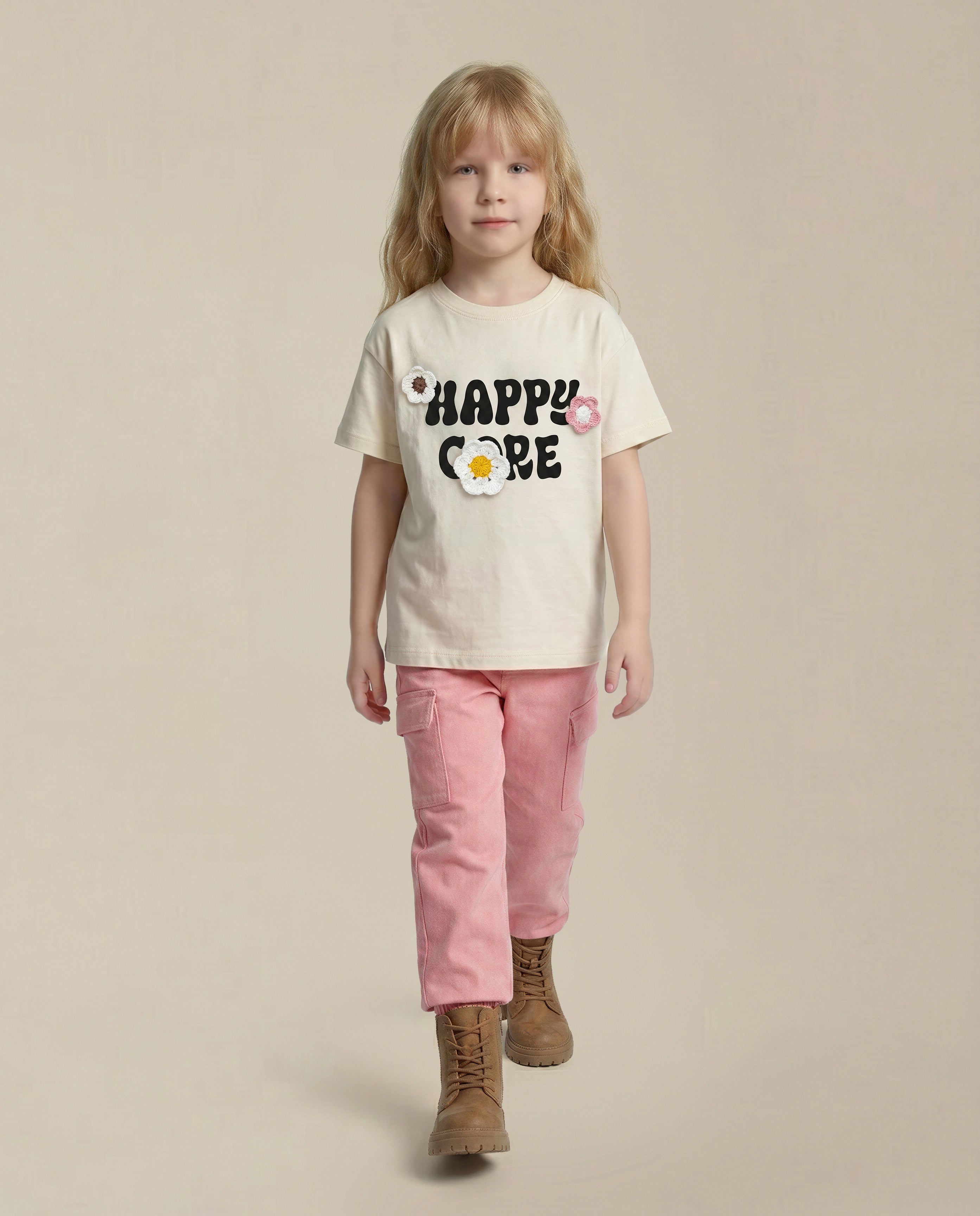 GIRLS Ecru Printed T-shirt
