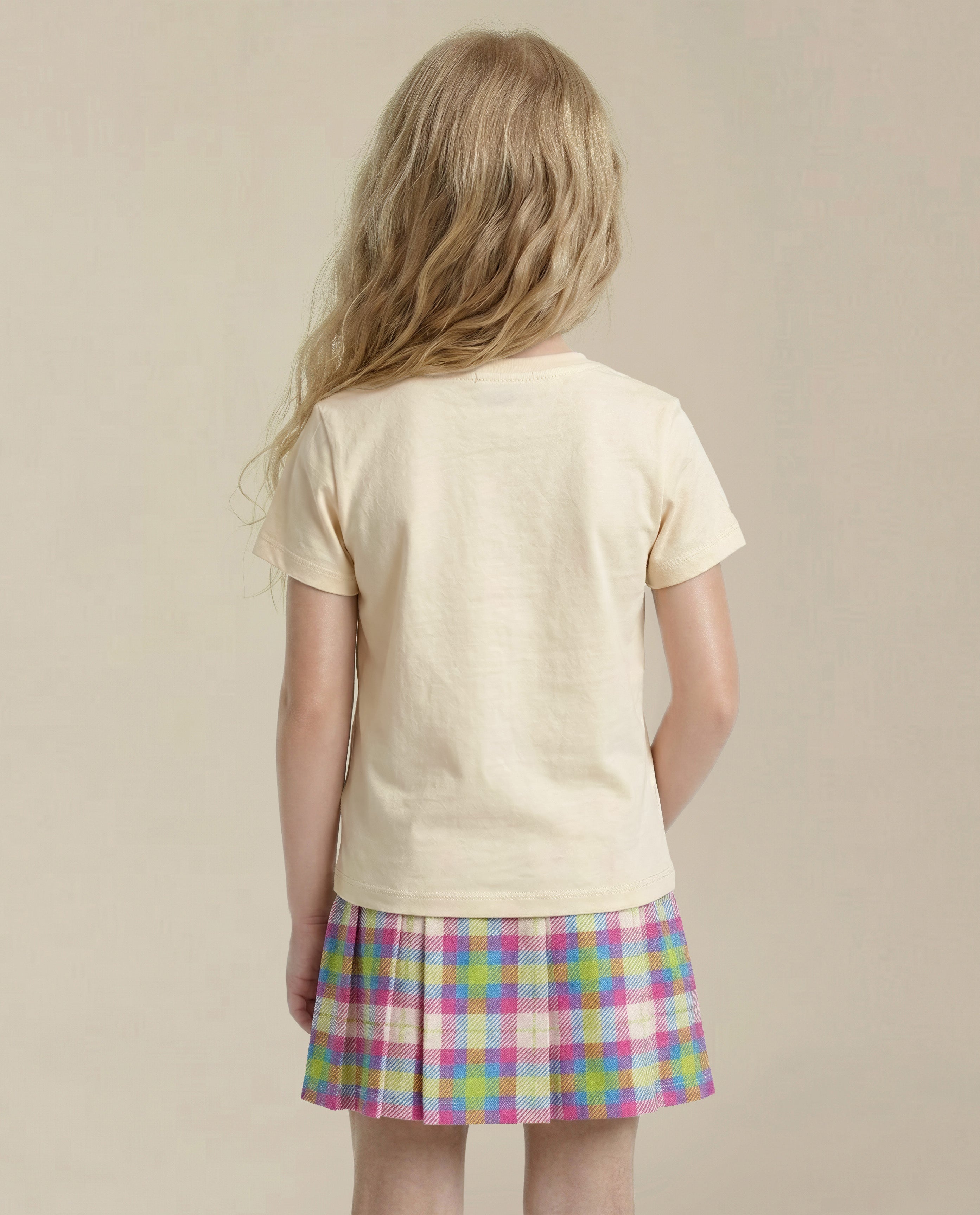 GIRLS Beige Printed Cotton T-shirt
