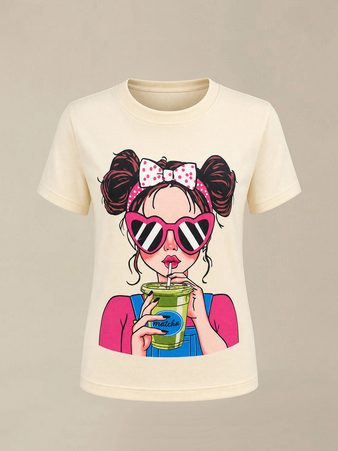 GIRLS Beige Printed Cotton T-shirt