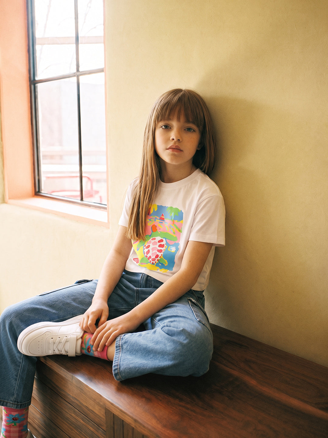 GIRLS White Printed Cotton T-shirt