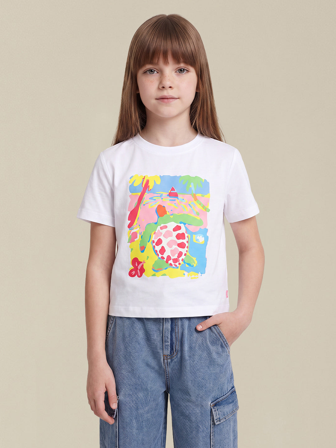 GIRLS White Printed Cotton T-shirt