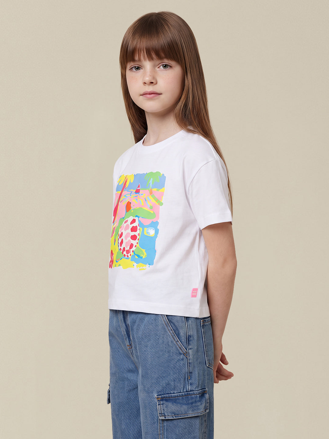 GIRLS White Printed Cotton T-shirt
