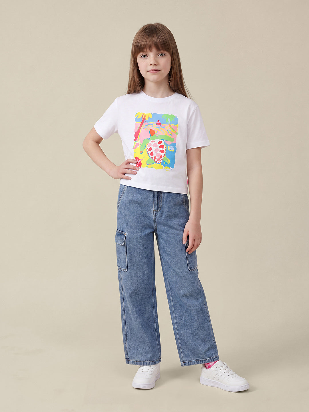 GIRLS White Printed Cotton T-shirt