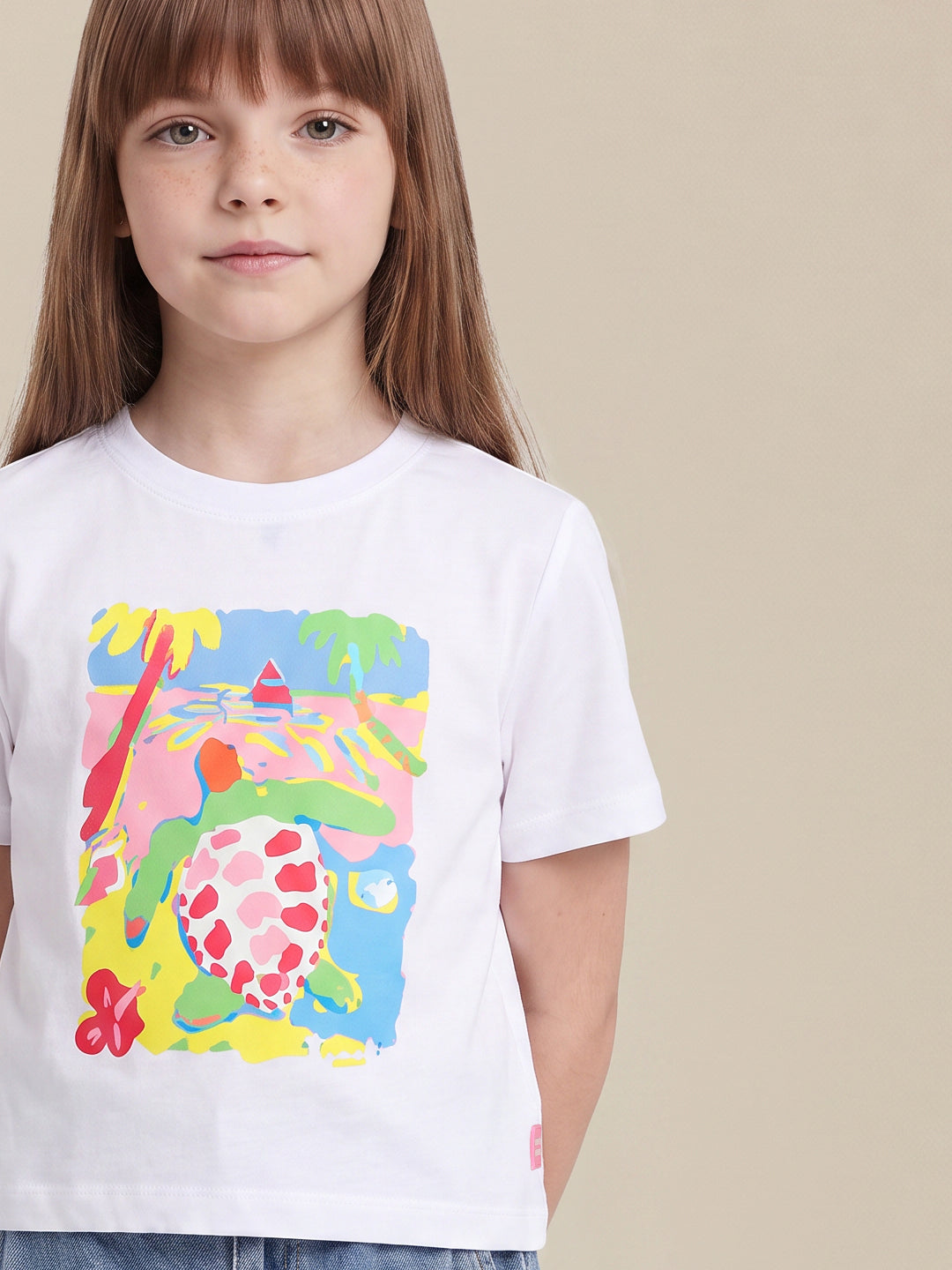GIRLS White Printed Cotton T-shirt