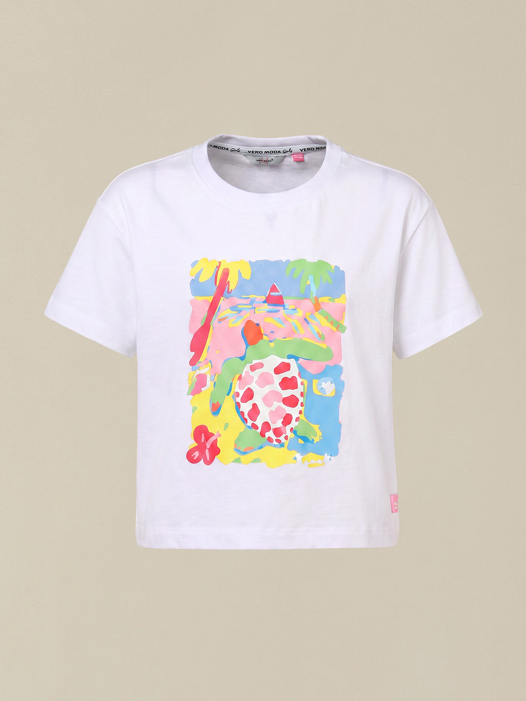 GIRLS White Printed Cotton T-shirt