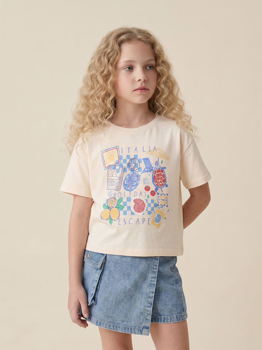 GIRLS Ecru Graphic Print T-shirt