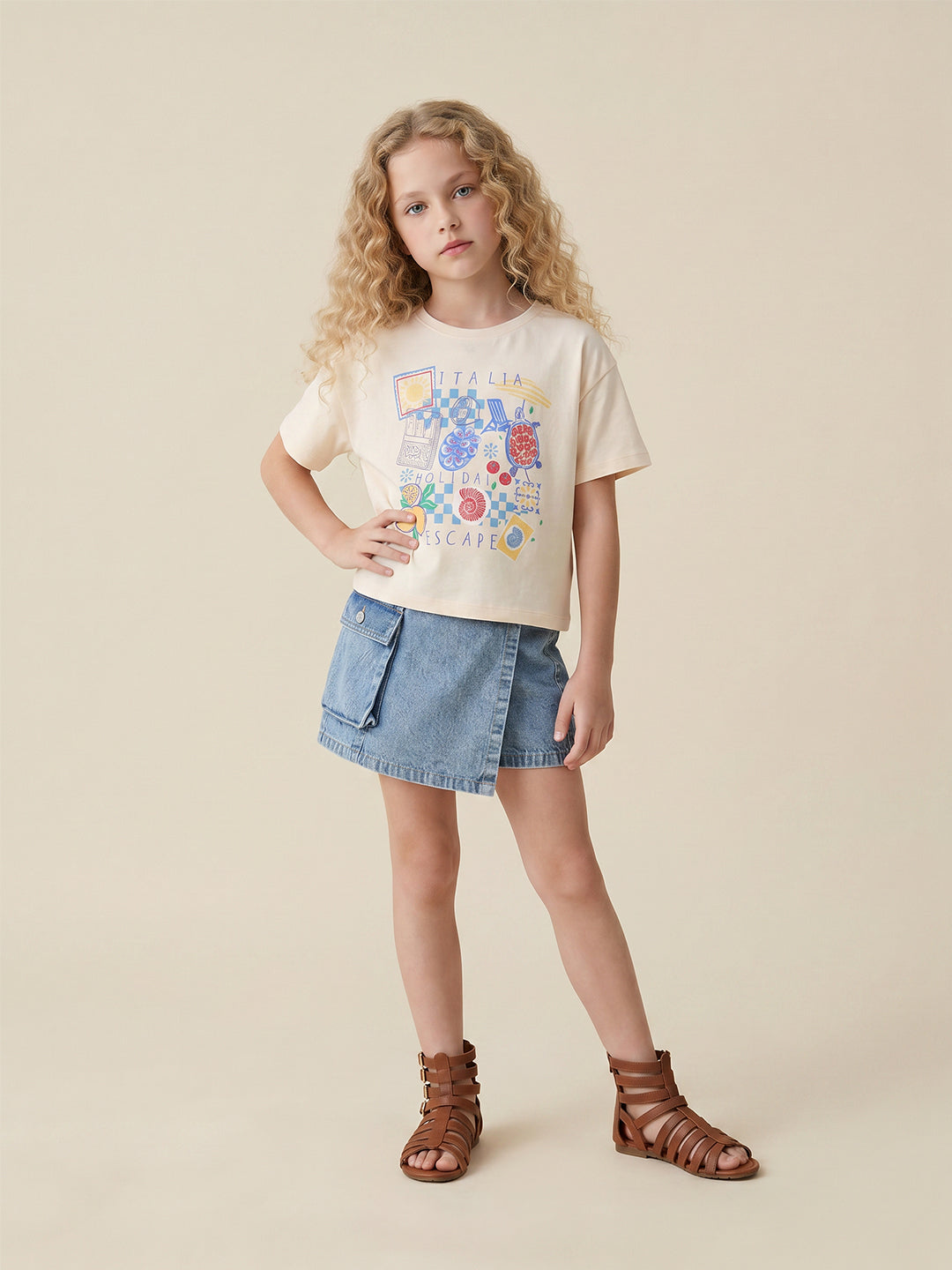 GIRLS Ecru Graphic Print T-shirt