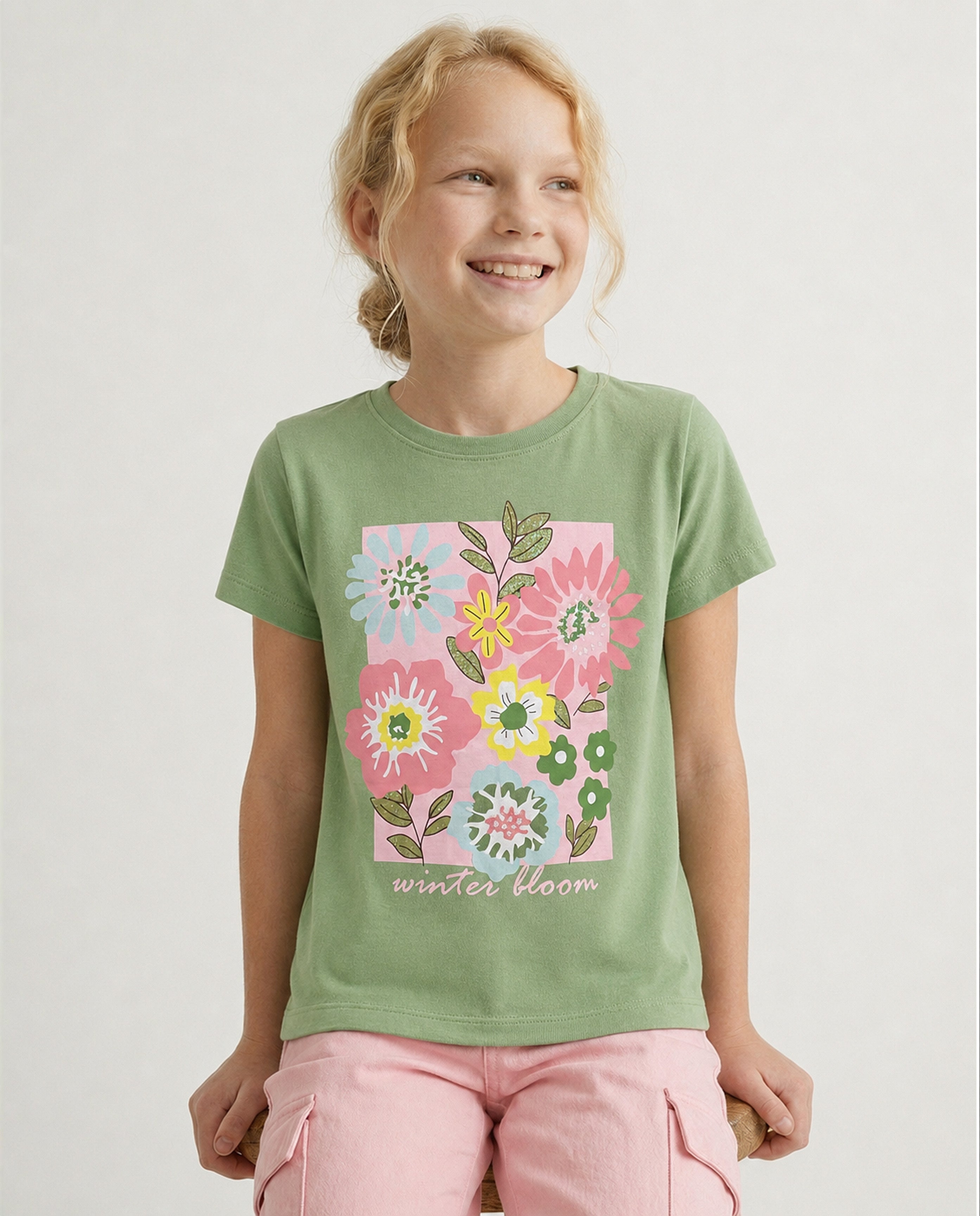 GIRLS Green Printed T-shirt