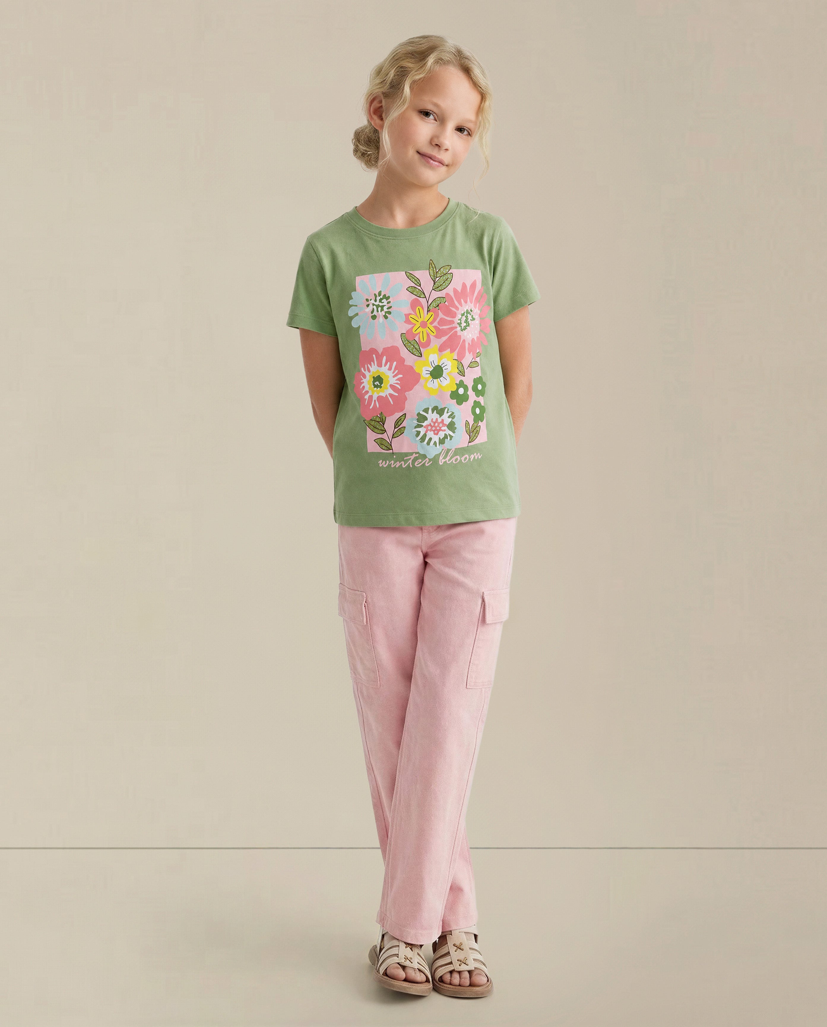 GIRLS Green Printed T-shirt
