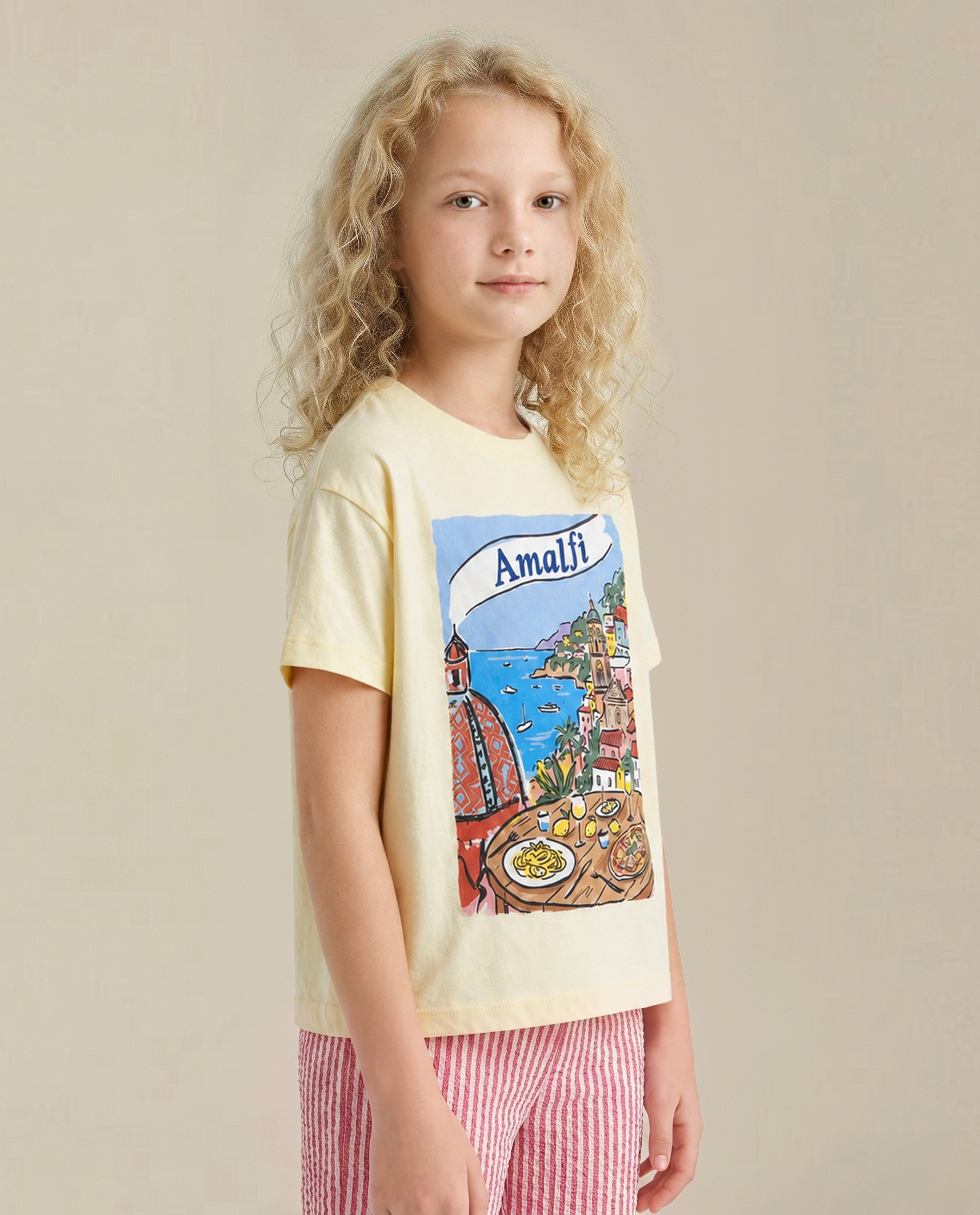 GIRLS Yellow Amalfi Coast Print T-shirt