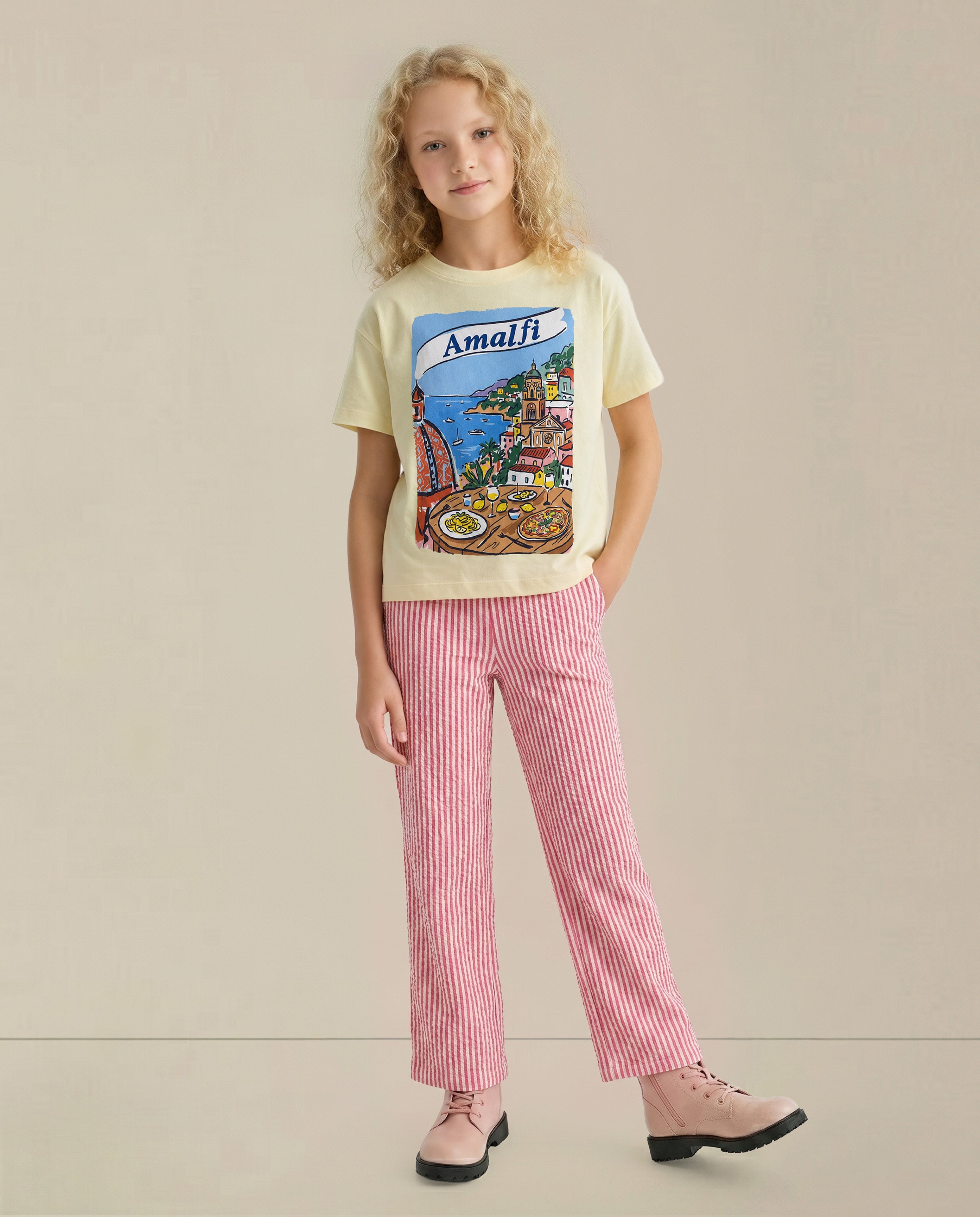 GIRLS Yellow Amalfi Coast Print T-shirt
