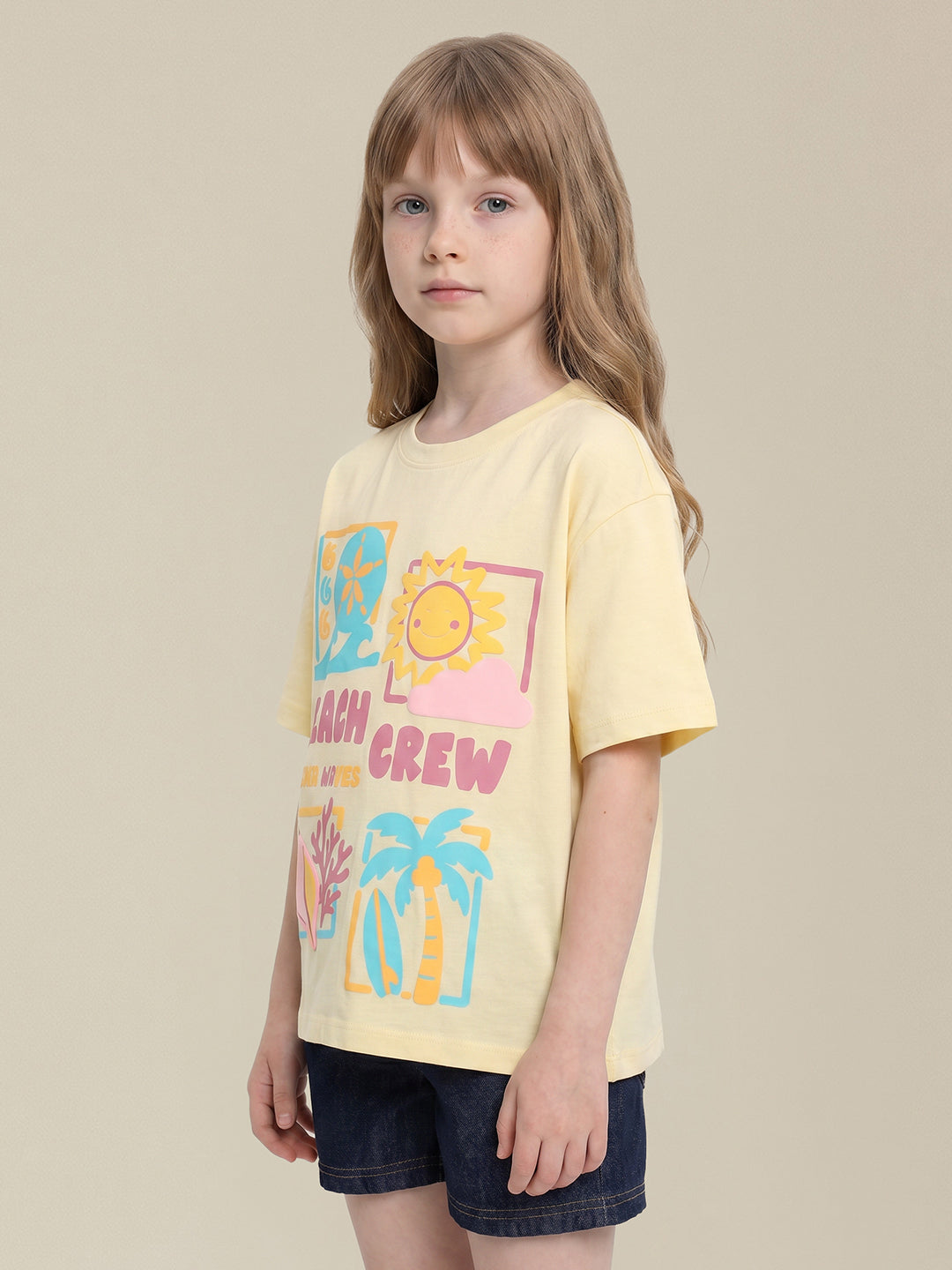 GIRLS Yellow Printed T-shirt