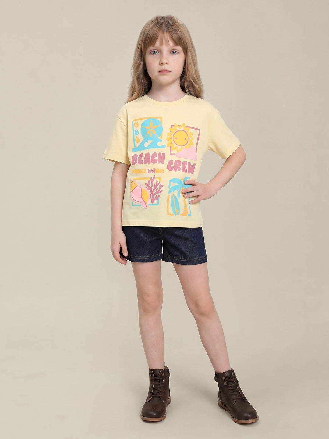 GIRLS Yellow Printed T-shirt