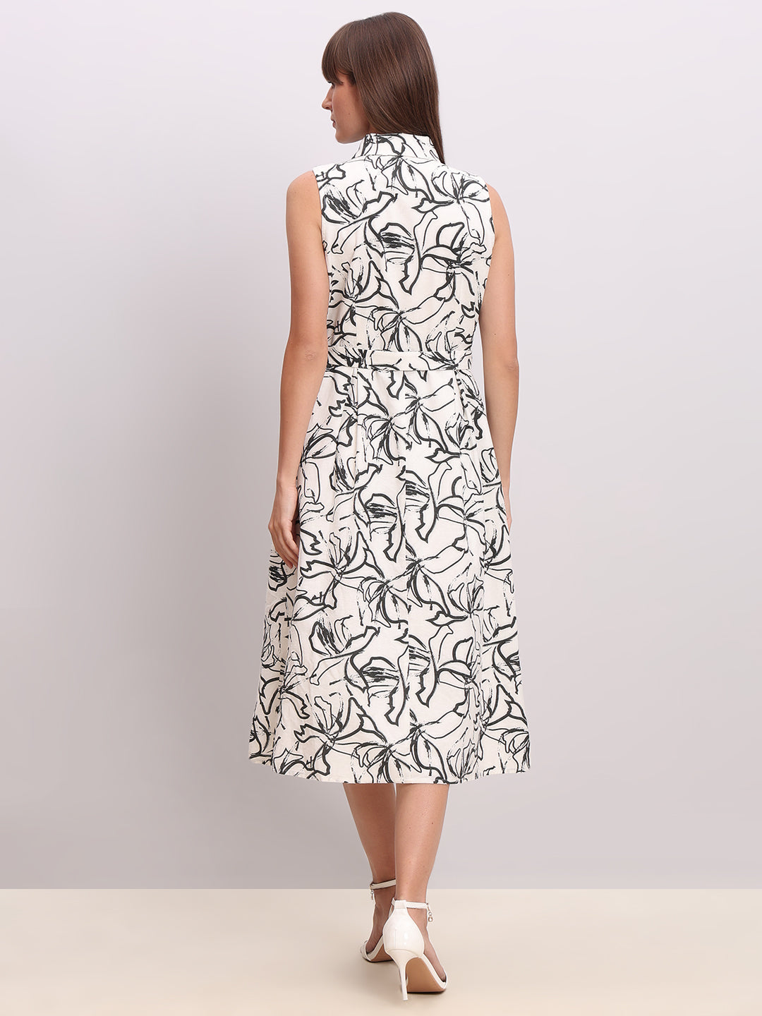 White Printed Midi Shirt Dress