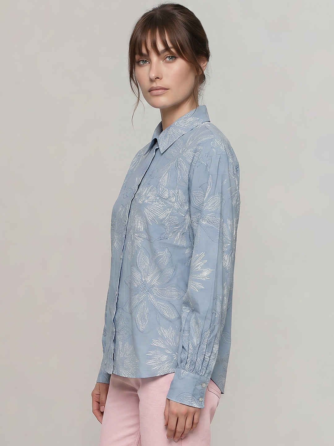Blue Floral Cotton Regular Fit Shirt