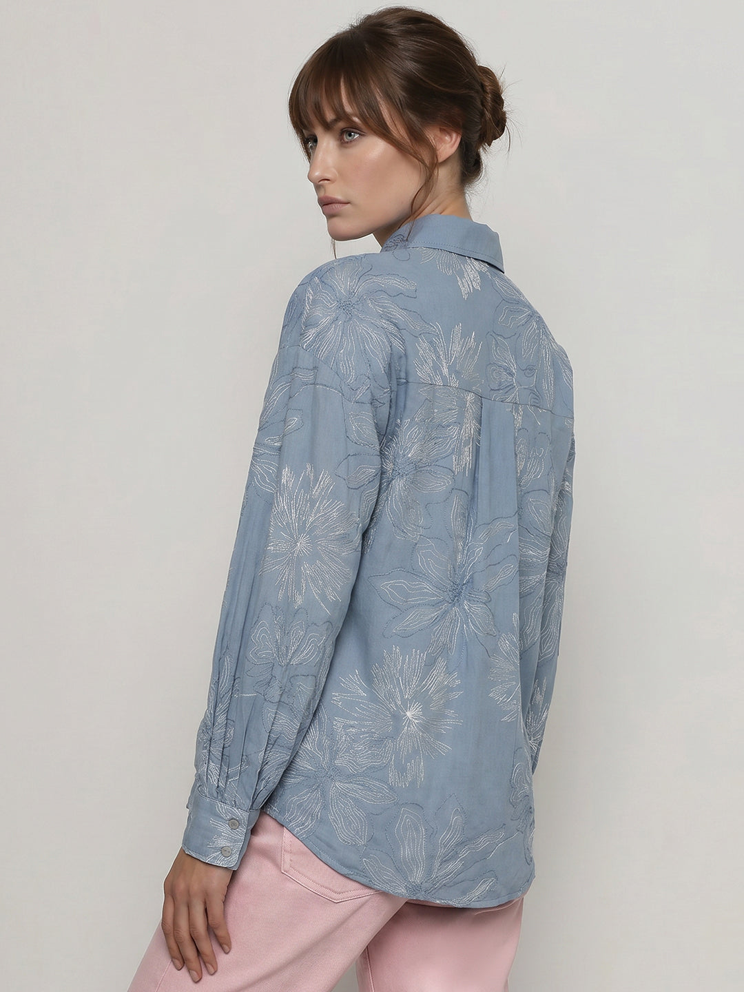Blue Floral Cotton Regular Fit Shirt